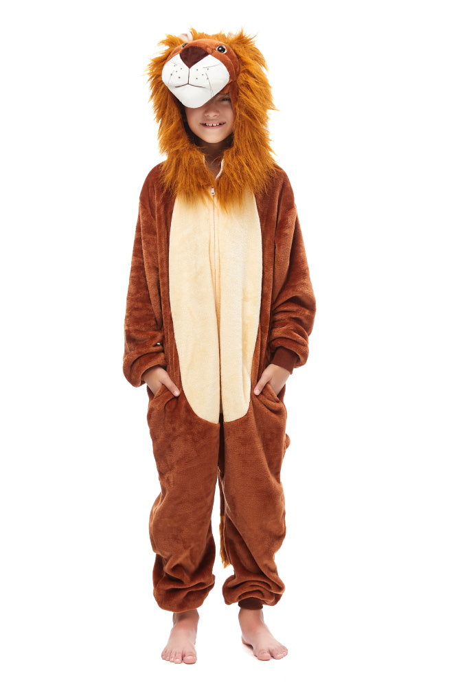 Pigiama pigiamone animale in flanella intero LEONE, pigiama animale, costume carnevale cosplay, unisex adulto e bambino
