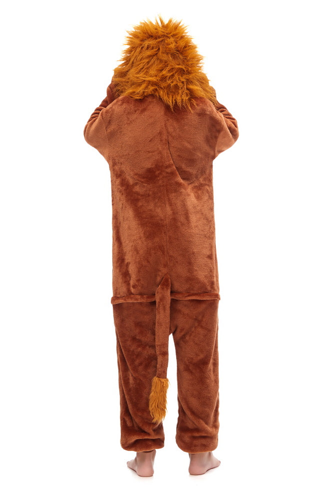 Pigiama pigiamone animale in flanella intero LEONE, pigiama animale, costume carnevale cosplay, unisex adulto e bambino