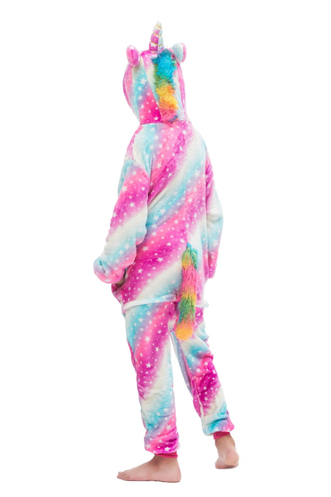 Pigiama animale intero UNICORNO FUCSIA, pigiamone invernale in flanella, costume carnevale cosplay unisex adulto bambino