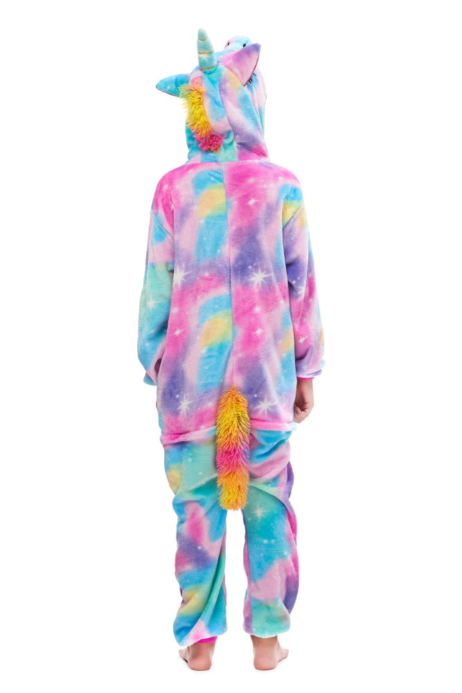 Pigiama animale intero UNICORNO AZZURRO, pigiamone invernale in flanella, costume carnevale cosplay unisex adulto bimbo