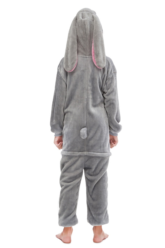 Pigiama pigiamone animale in flanella intero CONIGLIO GRIGIO, pigiama invernale, costume carnevale cosplay unisex adulto bambino