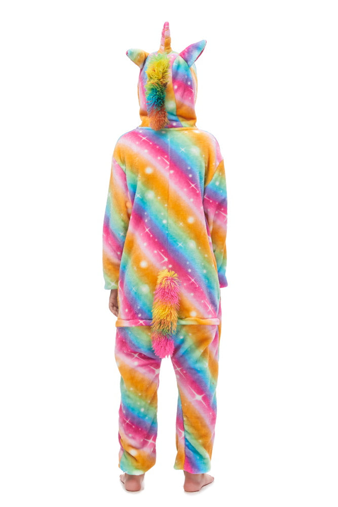 Pigiama animale intero UNICORNO ARCOBALENO, pigiamone invernale in flanella, carnevale cosplay unisex adulto bambino
