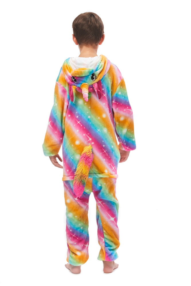 Pigiama animale intero UNICORNO ARCOBALENO, pigiamone invernale in flanella, carnevale cosplay unisex adulto bambino