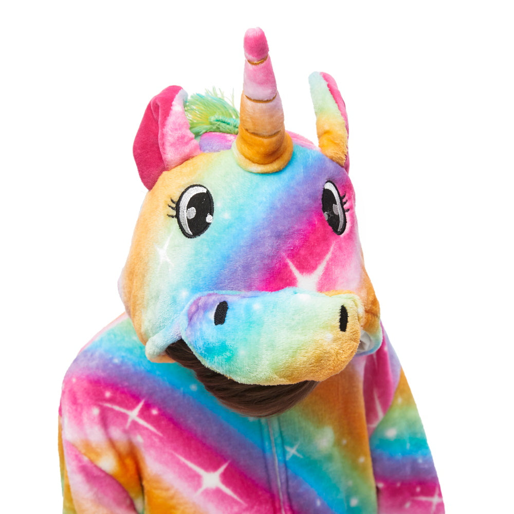 Pigiama animale intero UNICORNO ARCOBALENO, pigiamone invernale in flanella, carnevale cosplay unisex adulto bambino