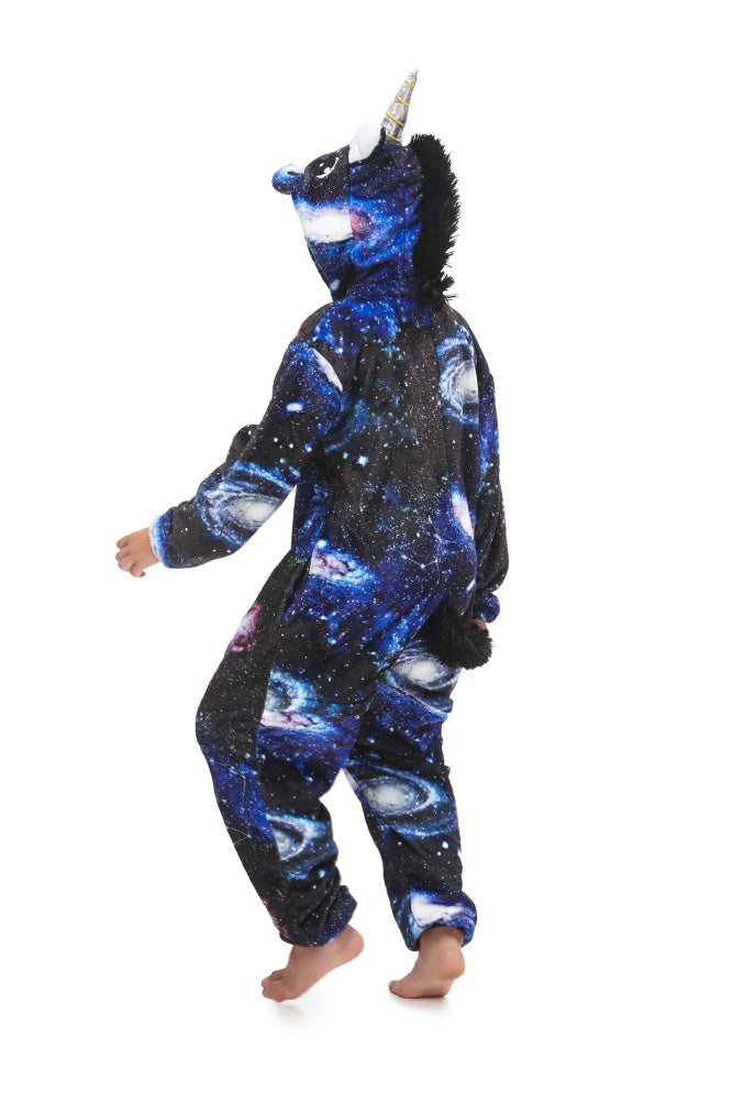 Pigiama pigiamone animale in flanella intero UNICORNO GALASSIA, pigiama invernale, costume carnevale cosplay unisex adulto bimbo