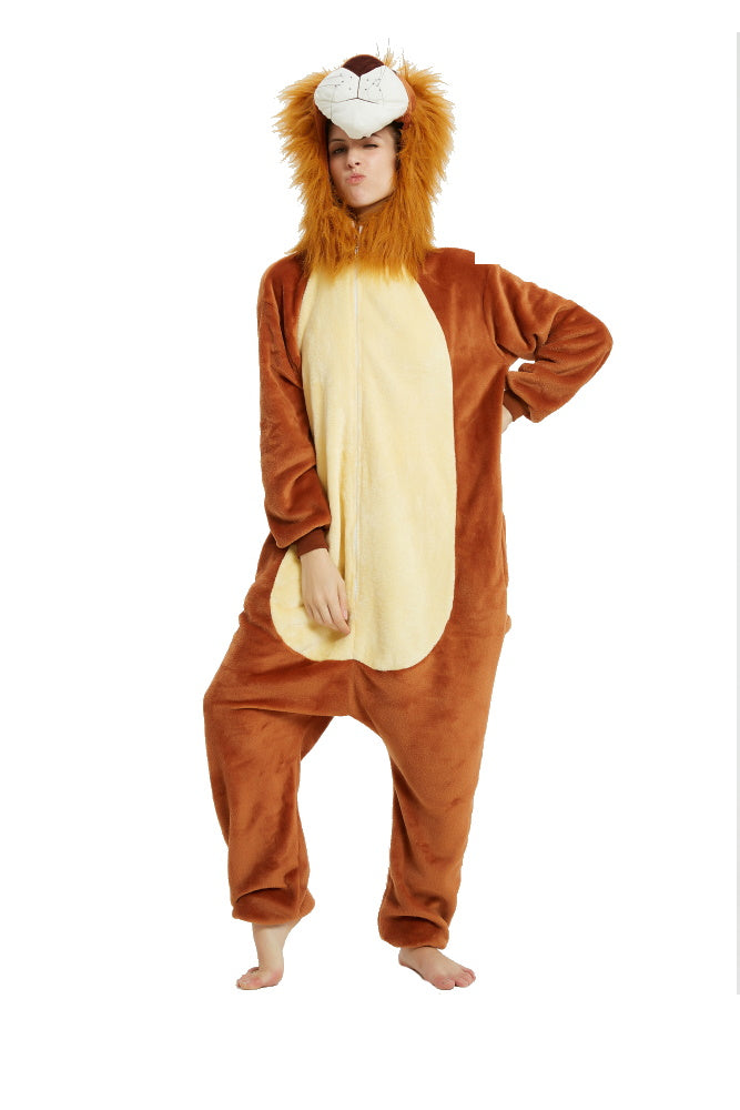 Pigiama pigiamone animale in flanella intero LEONE, pigiama animale, costume carnevale cosplay, unisex adulto e bambino