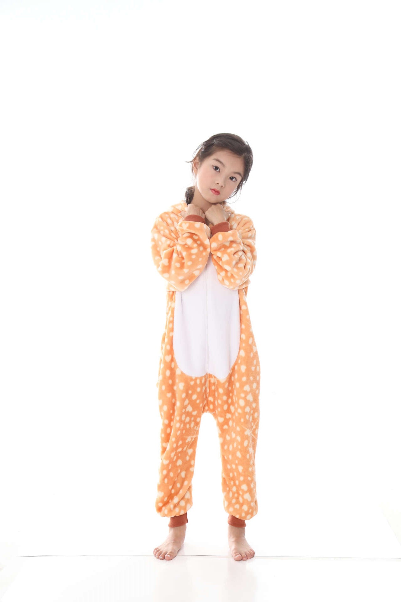 Pigiama animale intero CERBIATTO, pigiamone invernale in pile, costume carnevale cosplay, unisex adulto e bambino