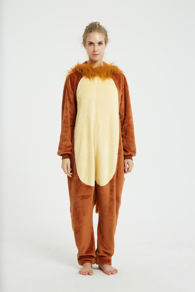 Pigiama pigiamone animale in flanella intero LEONE, pigiama animale, costume carnevale cosplay, unisex adulto e bambino