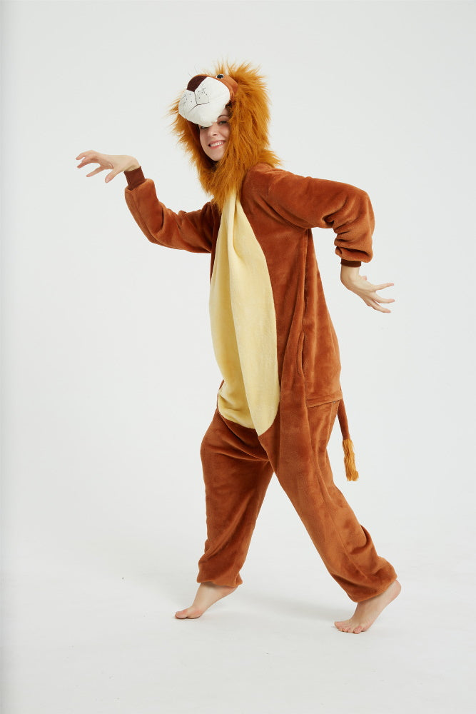 Pigiama pigiamone animale in flanella intero LEONE, pigiama animale, costume carnevale cosplay, unisex adulto e bambino