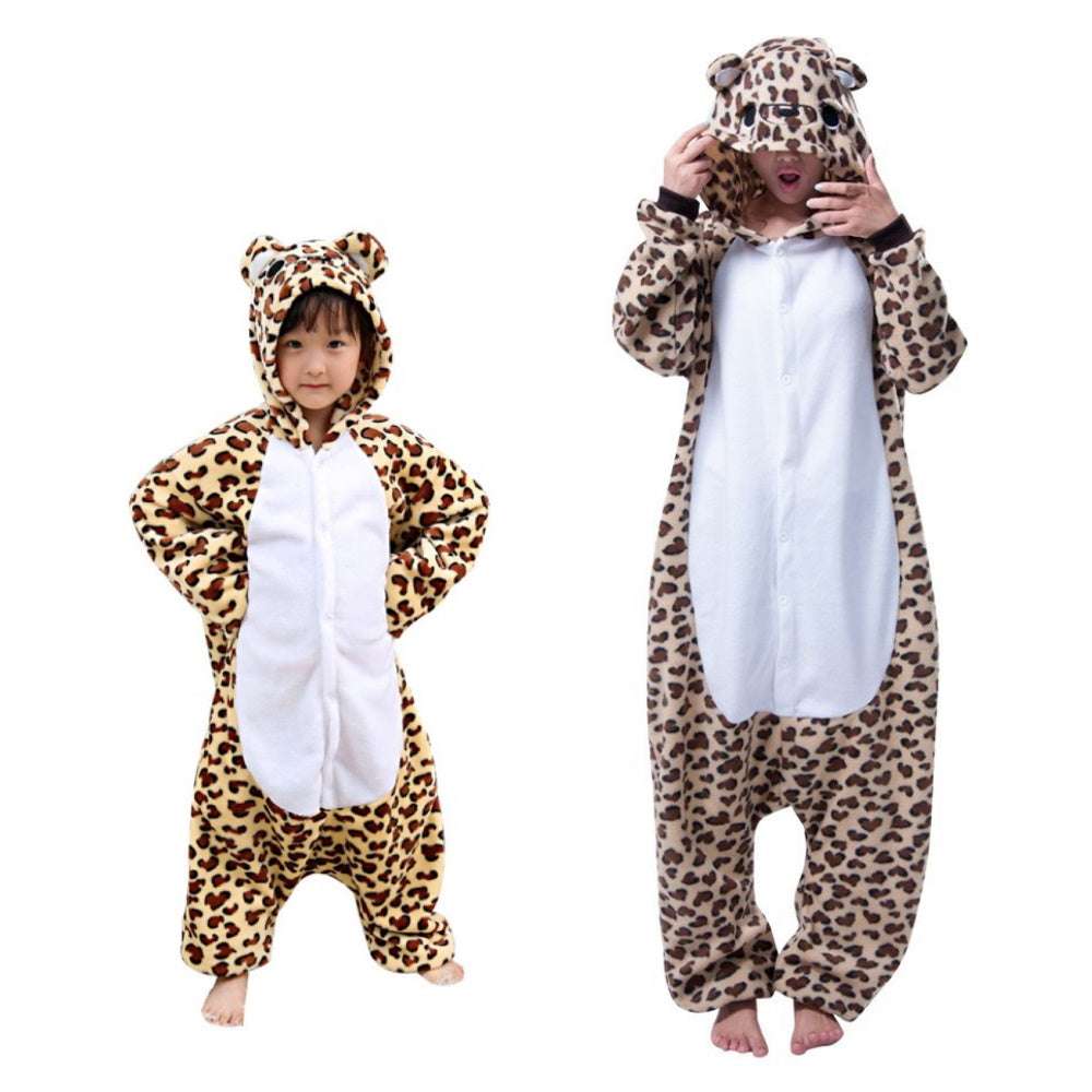 Pigiama pigiamone animale in flanella intero LEOPARDO, pigiama invernale, costume carnevale cosplay unisex adulto bambini