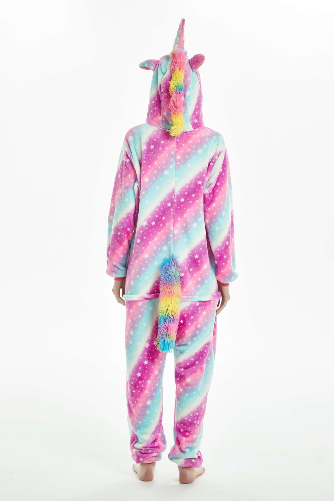 Pigiama animale intero UNICORNO FUCSIA, pigiamone invernale in flanella, costume carnevale cosplay unisex adulto bambino