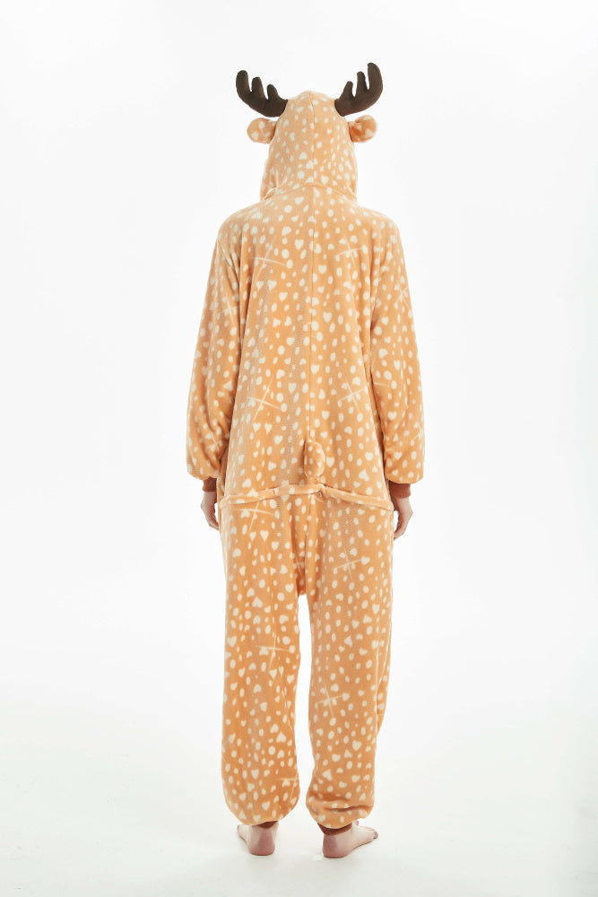 Pigiama animale intero CERBIATTO, pigiamone invernale in pile, costume carnevale cosplay, unisex adulto e bambino