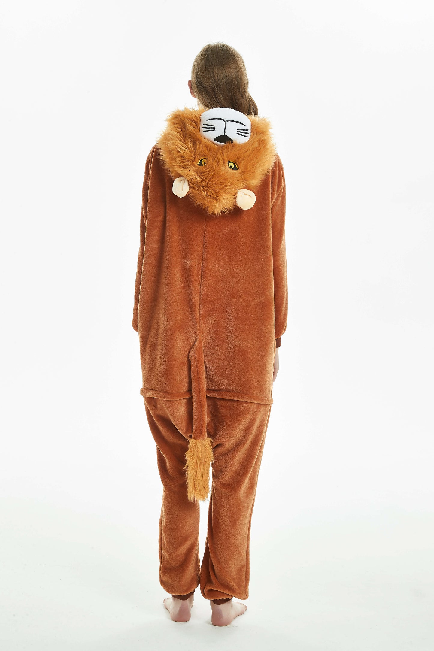 Pigiama animale intero LEONE, pigiamone invernale in flanella, costume carnevale Halloween cosplay unisex adulto bambino
