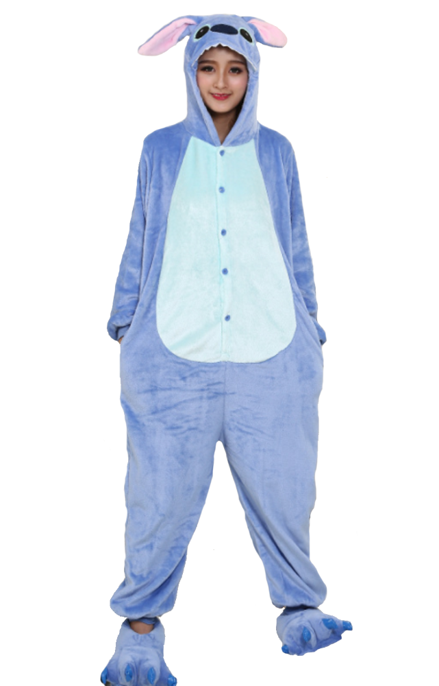 Pigiama animale intero BLU, pigiamone invernale in flanella, costume carnevale cosplay, unisex adulto e bambino