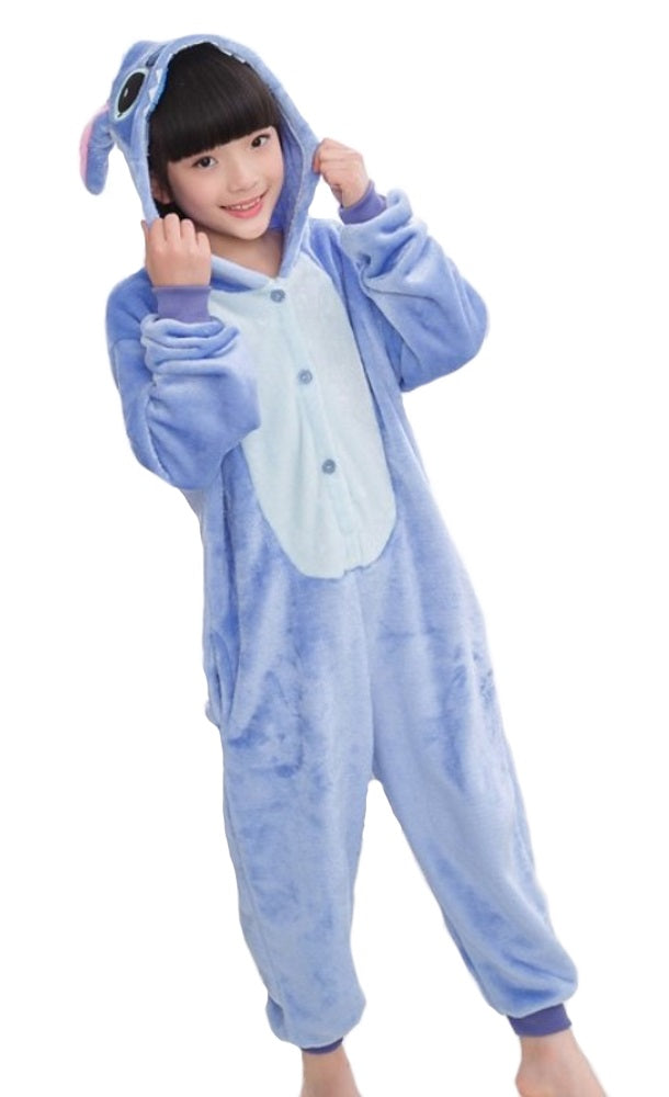 Pigiama animale intero BLU, pigiamone invernale in flanella, costume carnevale cosplay, unisex adulto e bambino