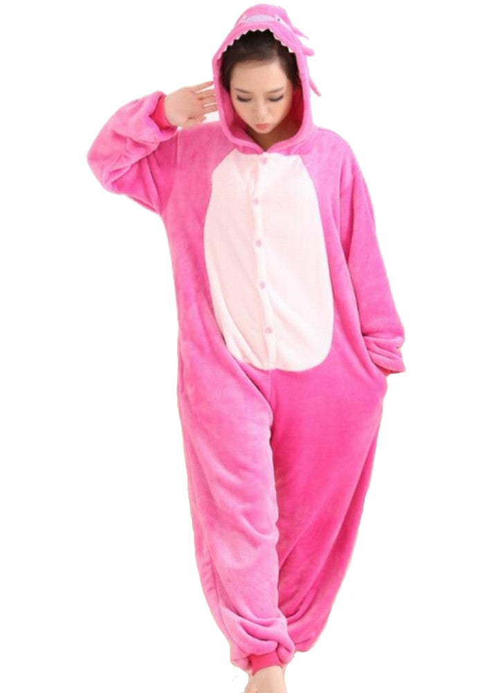 Pigiama animale intero ROSA, pigiamone invernale in flanella, costume carnevale cosplay, unisex adulto e bambino