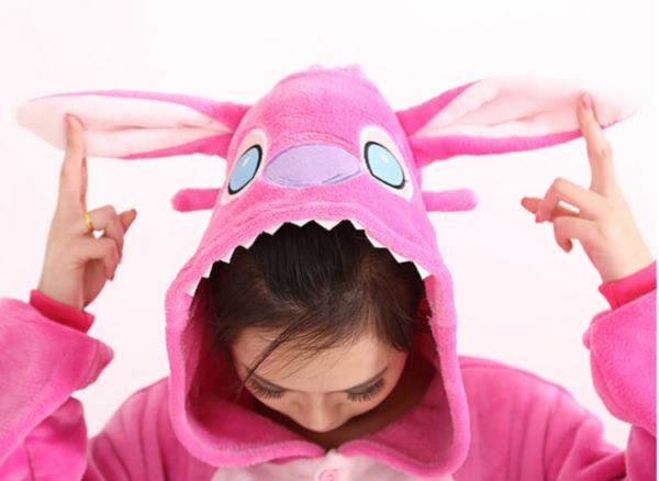 Pigiama animale intero ROSA, pigiamone invernale in flanella, costume carnevale cosplay, unisex adulto e bambino