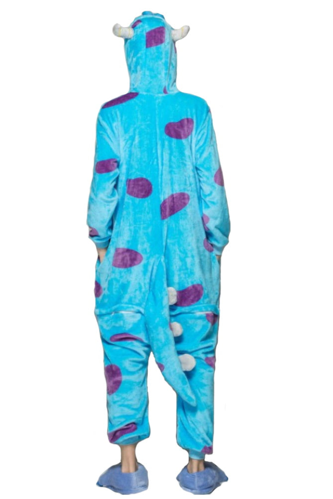 Pigiama animale intero DRAGO AZZURRO, pigiamone invernale in flanella, costume carnevale cosplay, unisex adulto e bambino
