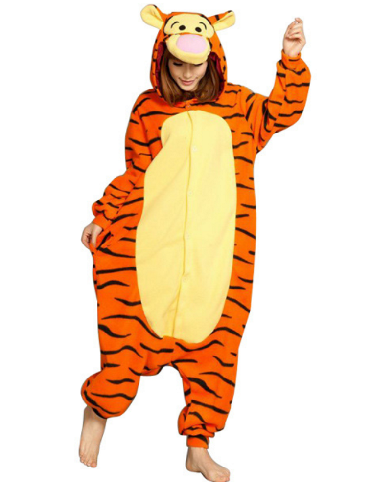 Pigiama animale intero TIGRE, pigiamone invernale in flanella, costume carnevale cosplay, unisex adulto e bambino