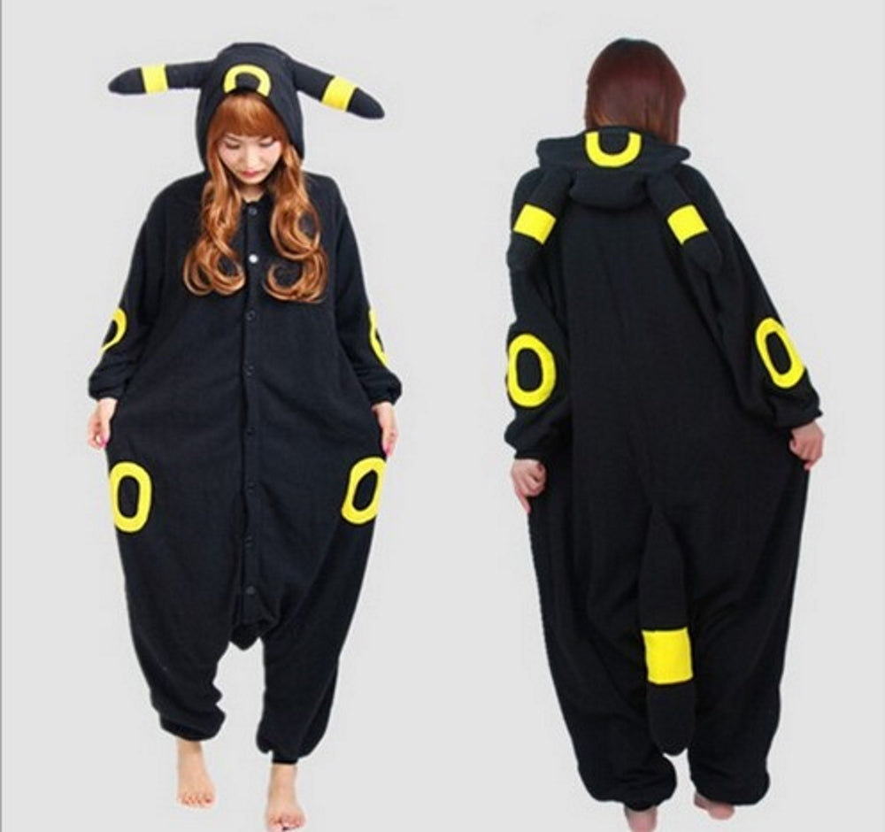 Pigiama animale intero UMBREON, pigiamone invernale in flanella, costume carnevale Halloween cosplay, unisex adulto