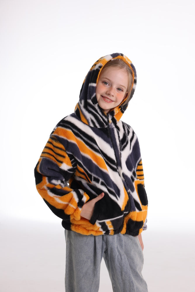 Felpa GEOMETRICO giacca invernale con cappuccio e tasche, unisex per adulti e bambini, in pile flanella, calda e morbida, colori divertenti