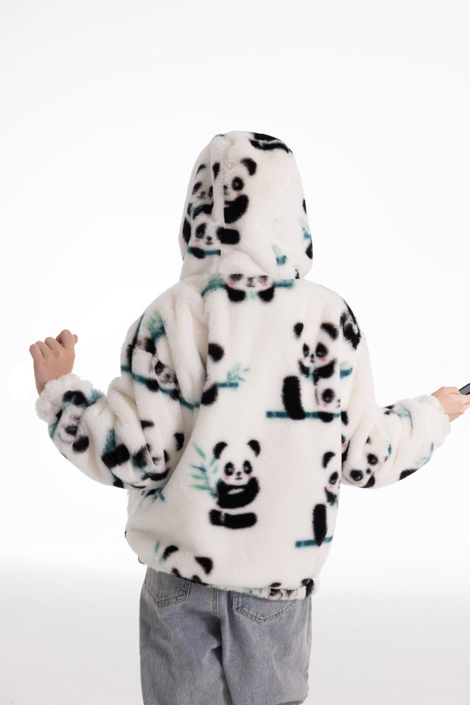 Felpa PANDA giacca invernale con cappuccio e tasche, unisex per adulti e bambini, in pile flanella, calda e morbida, colori divertenti