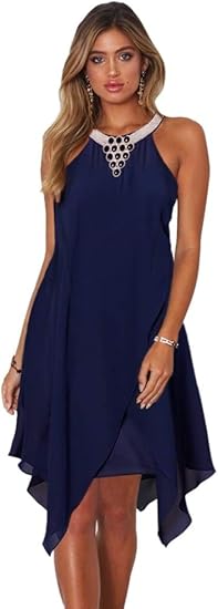 Vestito Elegante Cerimonia Donna Damigella con Collo gioeiello Vestito Sera Party