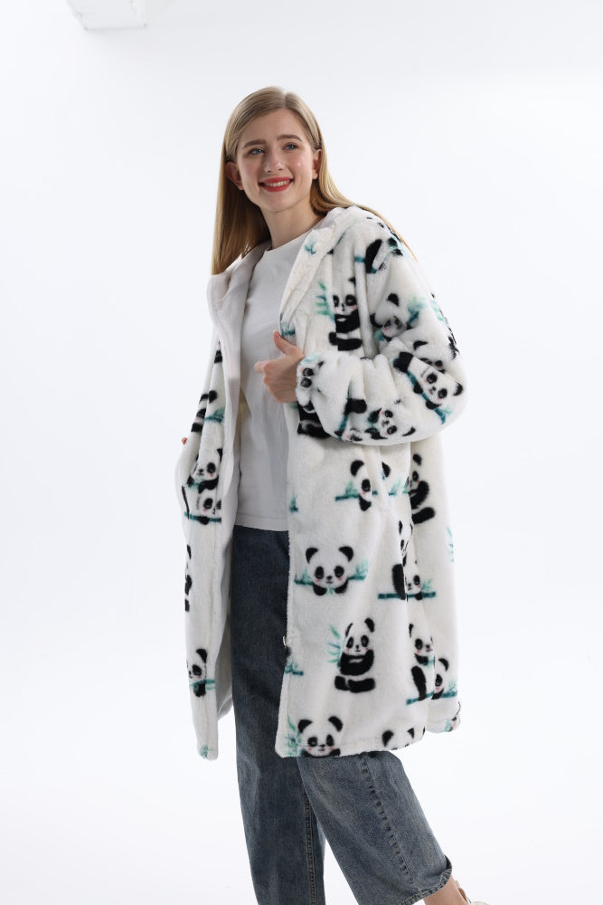 Felpa PANDA giacca invernale con cappuccio e tasche, unisex per adulti e bambini, in pile flanella, calda e morbida, colori divertenti