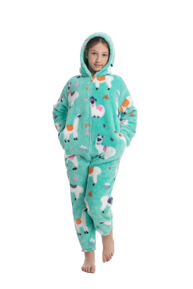 Pigiama animale intero LAMA, pigiamone invernale in pile, costume carnevale Halloween cosplay, unisex bambino e adulto