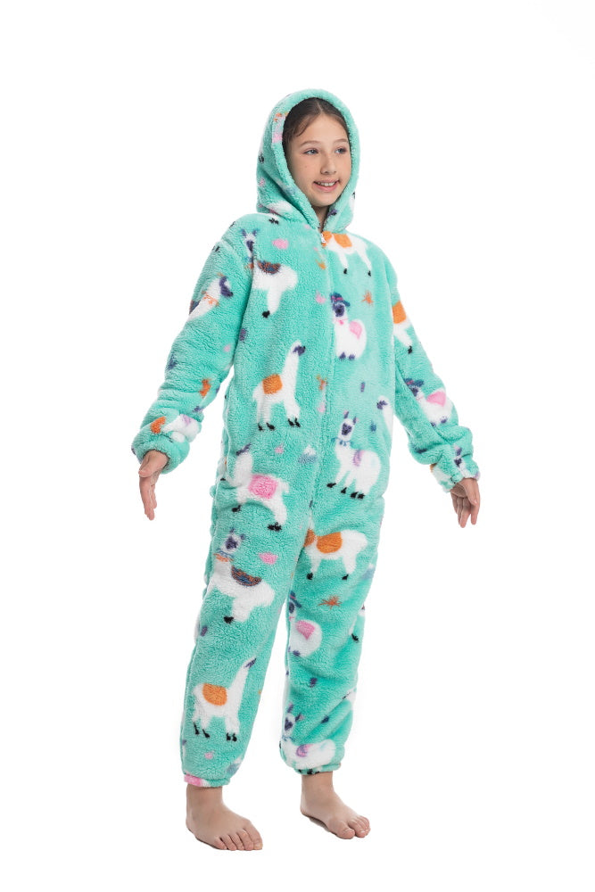 Pigiama animale intero LAMA, pigiamone invernale in pile, costume carnevale Halloween cosplay, unisex bambino e adulto