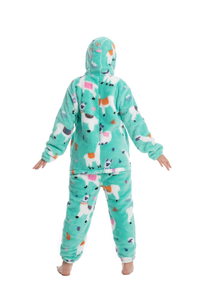 Pigiama animale intero LAMA, pigiamone invernale in pile, costume carnevale Halloween cosplay, unisex bambino e adulto