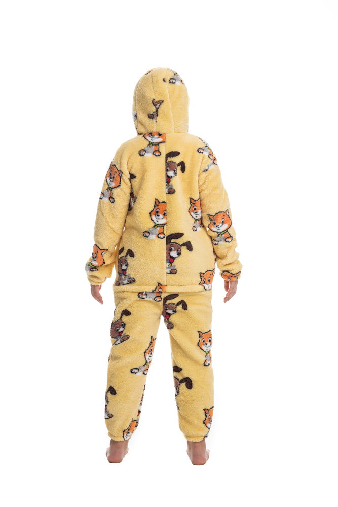 Pigiama animale intero CANI E GATTI, pigiamone invernale in pile, costume carnevale Halloween cosplay, unisex bambino e adulto