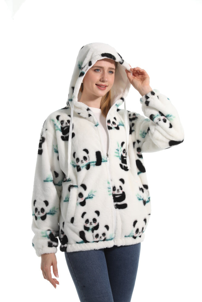 Felpa PANDA giacca invernale con cappuccio e tasche, unisex per adulti e bambini, in pile flanella, calda e morbida, colori divertenti