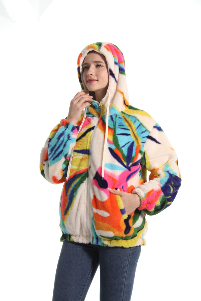 Felpa MULTICOLOR giacca invernale con cappuccio e tasche, unisex per adulti e bambini, in pile flanella, calda e morbida, colori divertenti