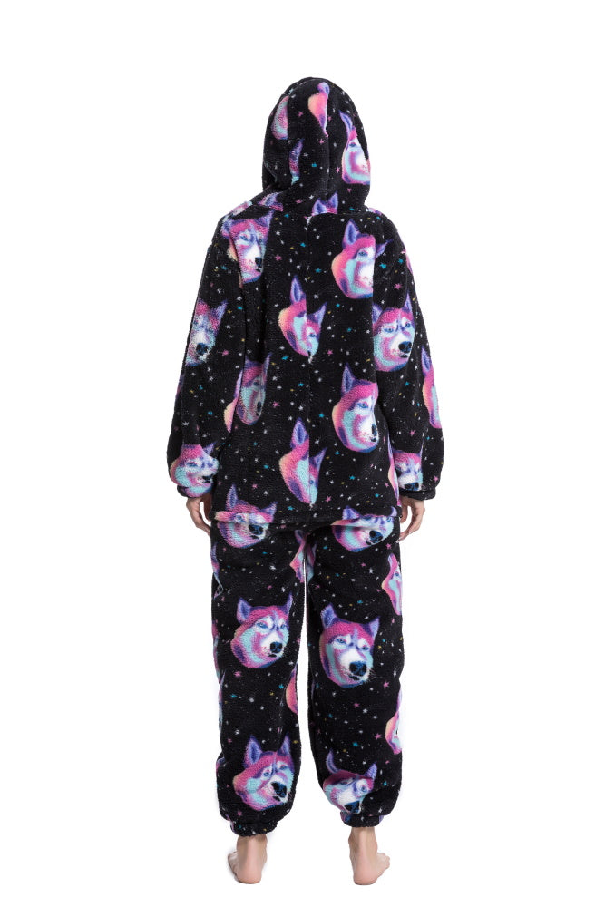 Pigiama animale intero CANE, pigiamone invernale in pile, costume carnevale Halloween cosplay, unisex bambino e adulto