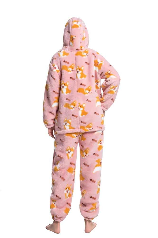 Pigiama animale intero CORGI, pigiamone invernale in pile, costume carnevale Halloween cosplay, unisex bambino e adulto