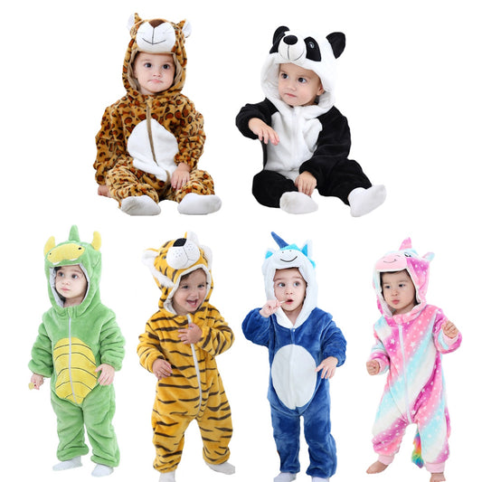 Pigiama animale intero bambini, pigiamone invernale in flanella, costume carnevale cosplay unisex bambino