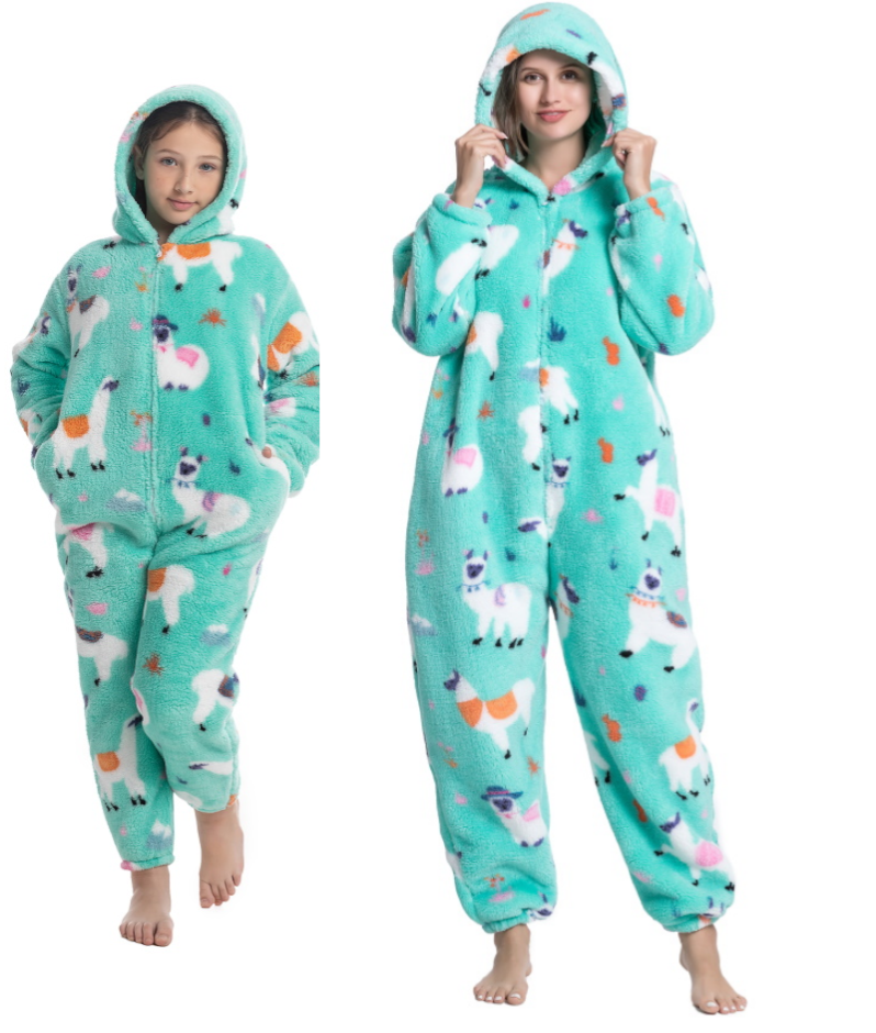 Pigiama animale intero LAMA, pigiamone invernale in pile, costume carnevale Halloween cosplay, unisex bambino e adulto