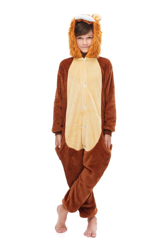 Pigiama animale intero LEONE, pigiamone invernale in flanella, costume carnevale Halloween cosplay unisex adulto bambino