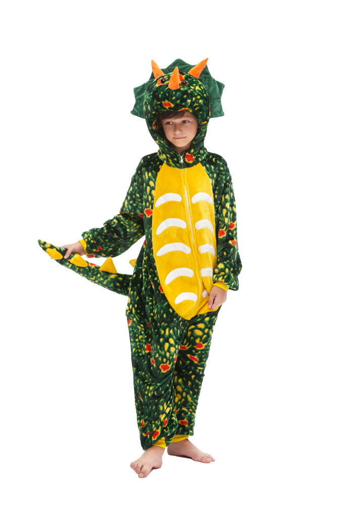 Pigiama animale intero DINOSAURO VERDE, pigiamone invernale in flanella, costume carnevale cosplay unisex adulto bambino