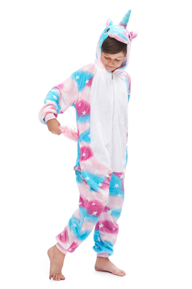 Pigiama animale intero UNICORNO STELLA, pigiamone invernale in flanella, costume carnevale cosplay unisex adulto bambino