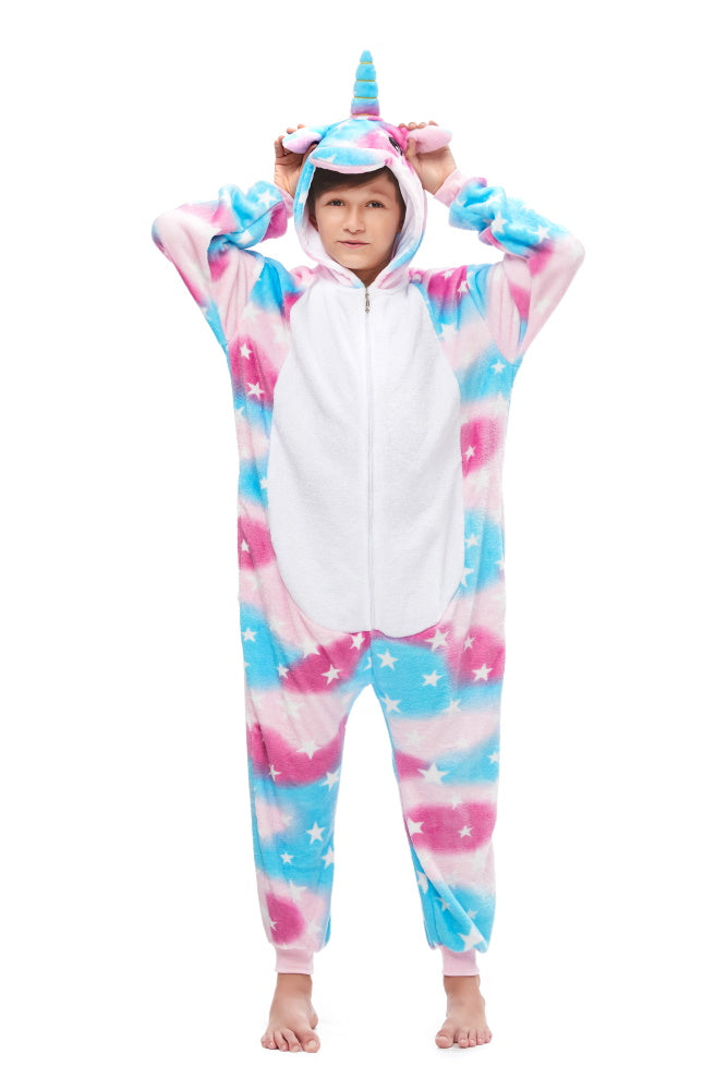 Pigiama animale intero UNICORNO STELLA, pigiamone invernale in flanella, costume carnevale cosplay unisex adulto bambino