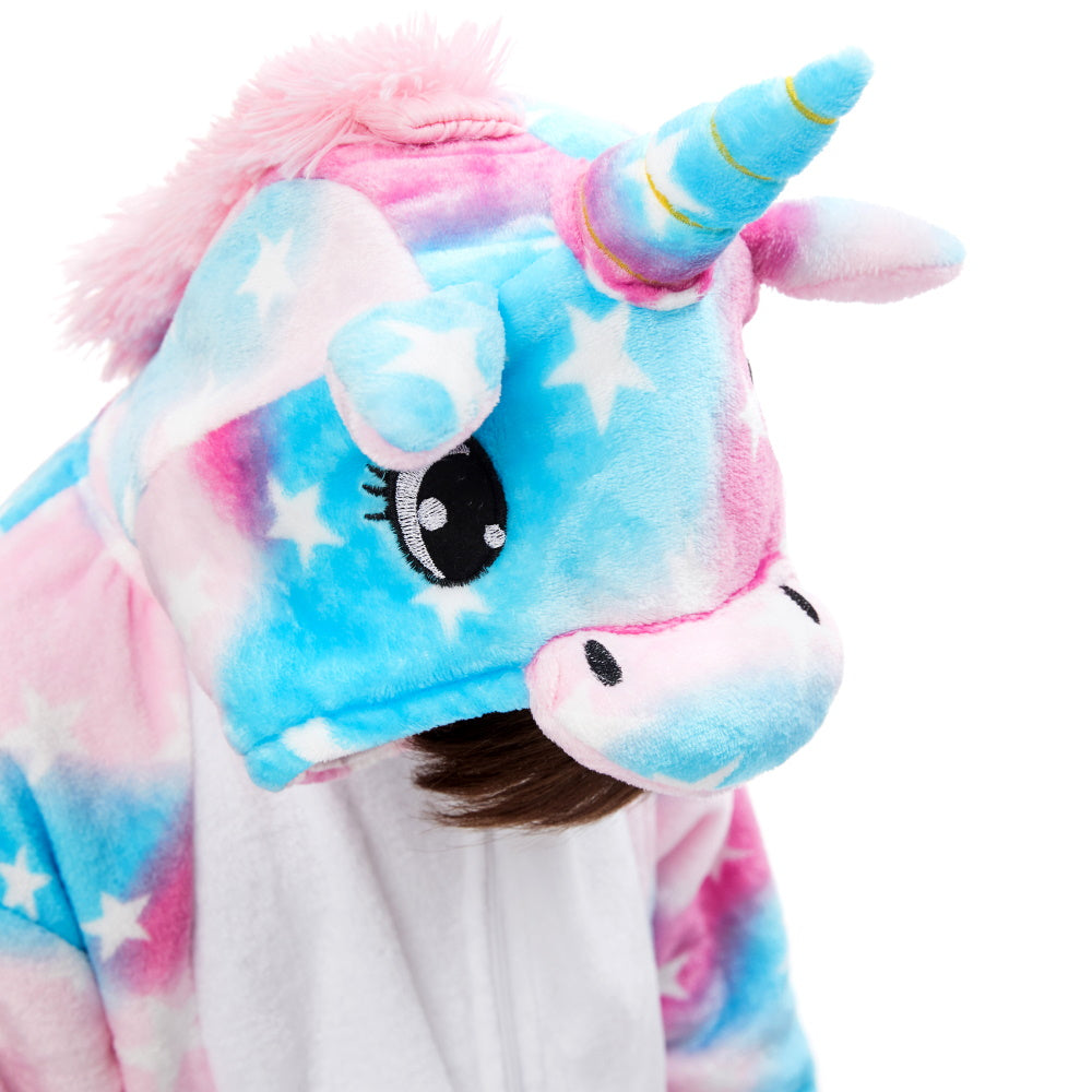 Pigiama animale intero UNICORNO STELLA, pigiamone invernale in flanella, costume carnevale cosplay unisex adulto bambino