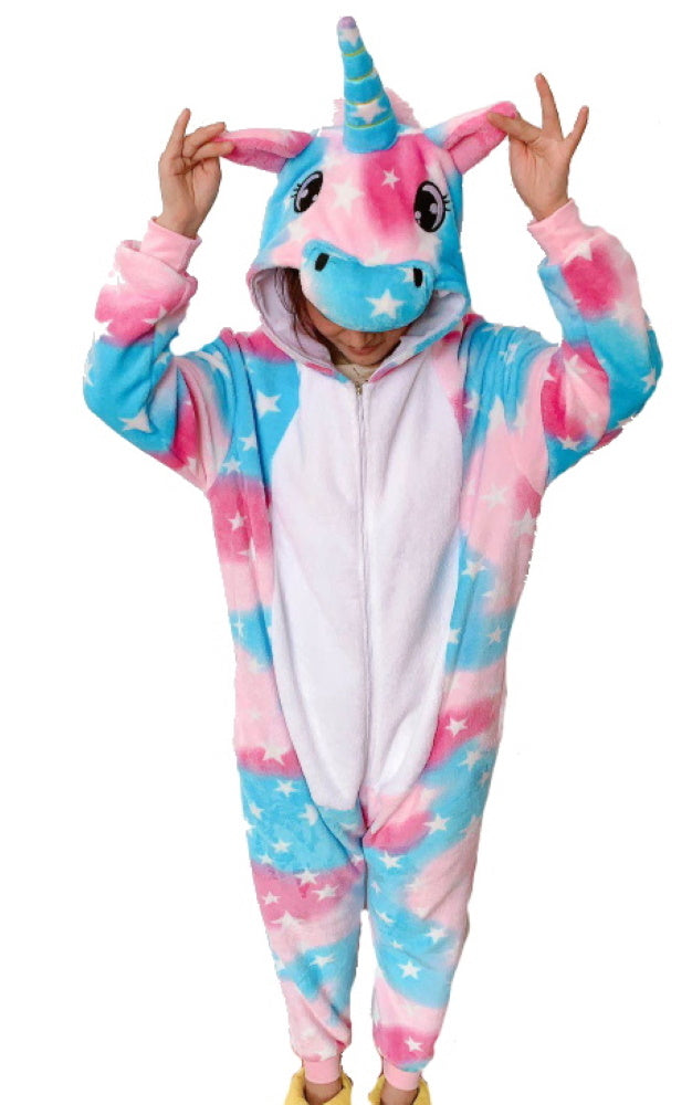 Pigiama animale intero UNICORNO STELLA, pigiamone invernale in flanella, costume carnevale cosplay unisex adulto bambino