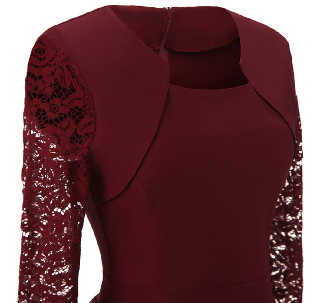 Elegante vestito corto da cerimonia con manica in Pizzo a 3/4