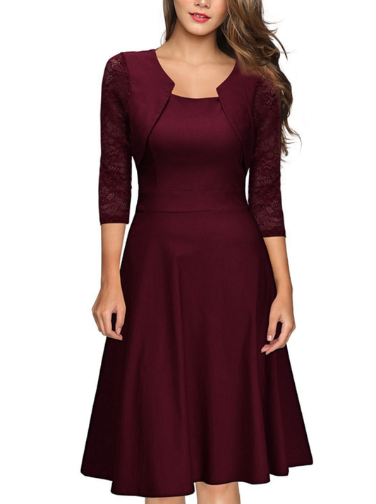 Elegante vestito corto da cerimonia con manica in Pizzo a 3/4