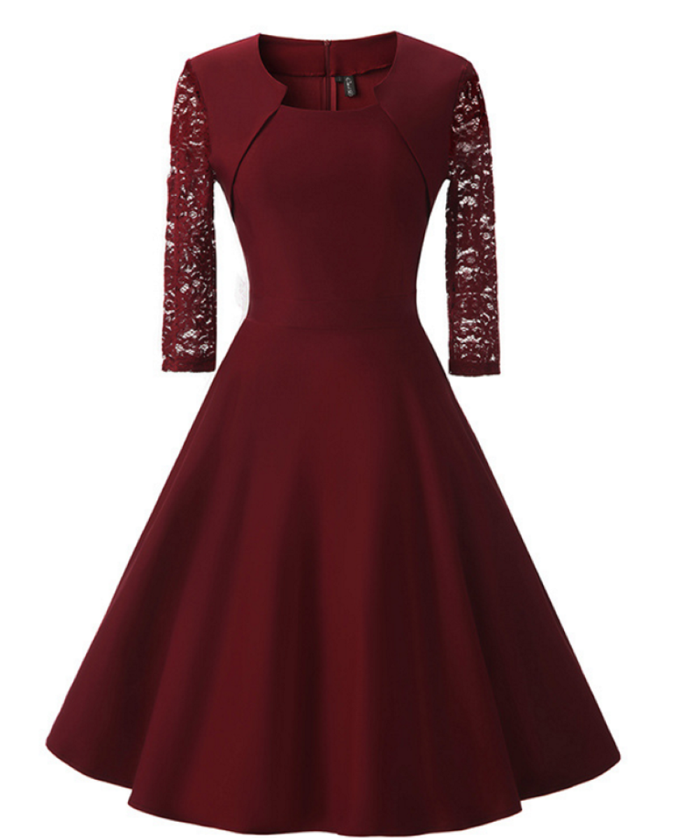 Elegante vestito corto da cerimonia con manica in Pizzo a 3/4