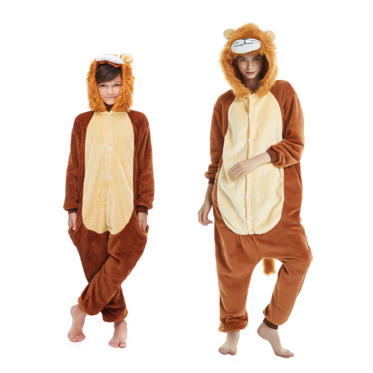 Pigiama animale intero LEONE, pigiamone invernale in flanella, costume carnevale Halloween cosplay unisex adulto bambino