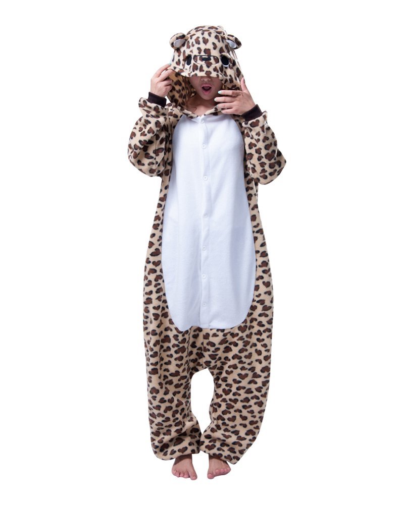 Pigiama pigiamone animale in flanella intero LEOPARDO, pigiama invernale, costume carnevale cosplay unisex adulto bambini