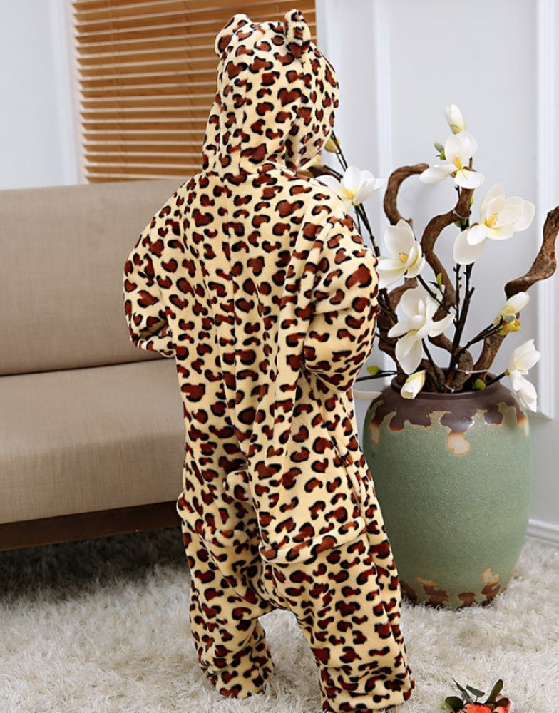 Pigiama pigiamone animale in flanella intero LEOPARDO, pigiama invernale, costume carnevale cosplay unisex adulto bambini